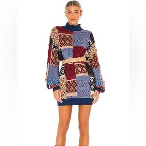 Free People Women’s Patched Argyle Sweater Dress in Ivy League Combo Sz M/L